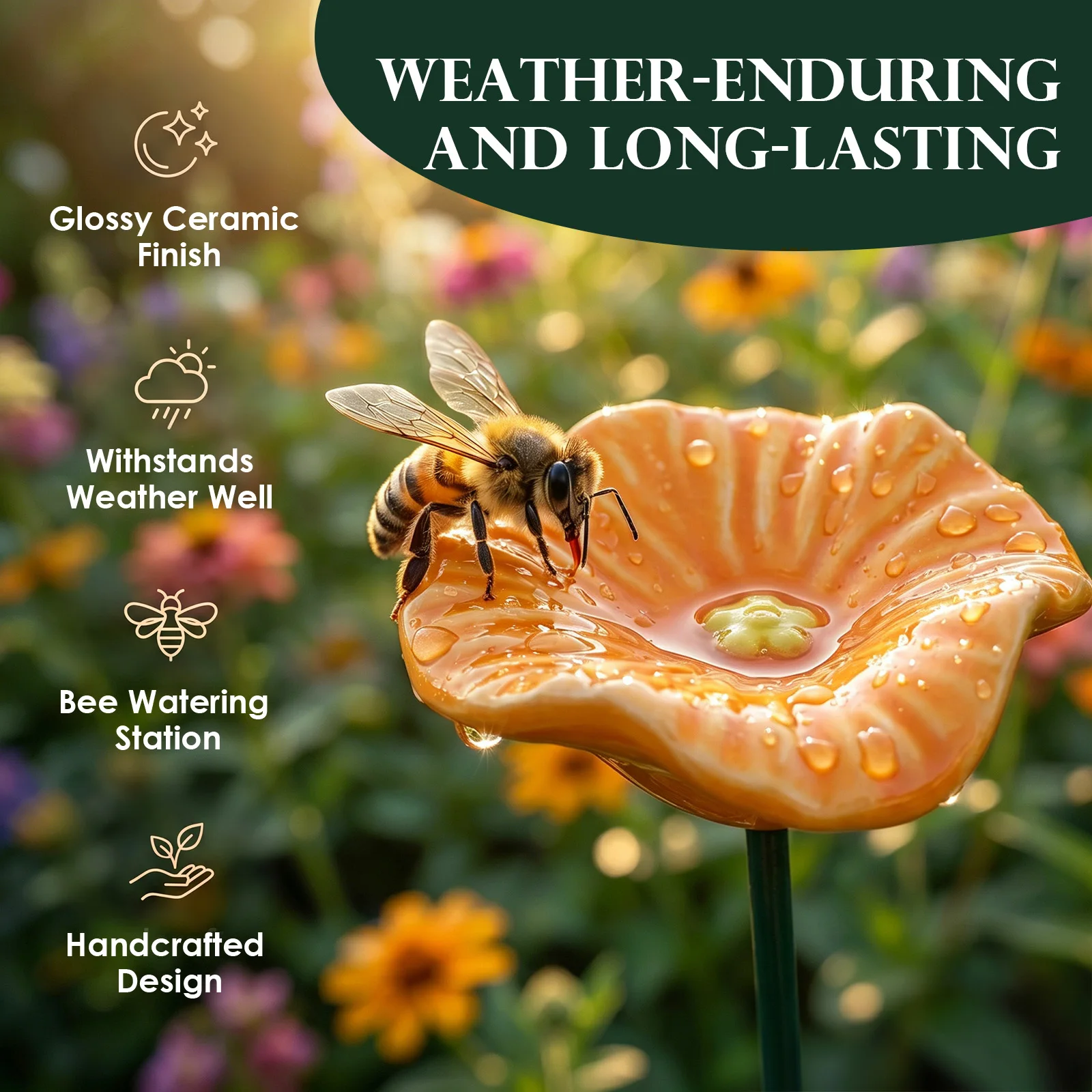 4Pcs Colorful Bee Watering Station Flower Shape Pollinator Watering Station Weather Resistant Bee Watering Cup for Garden Decor