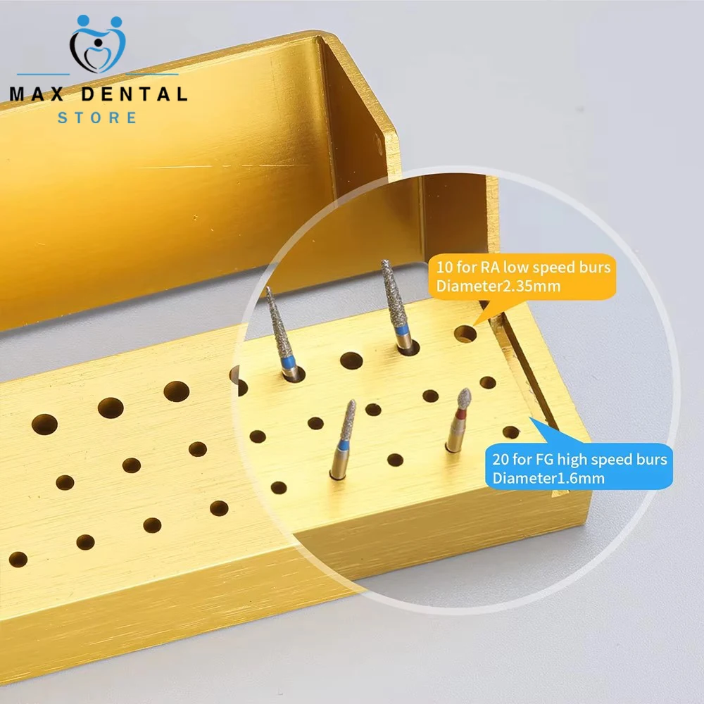 Bloco de desinfecção de brocas dentárias, suporte de esterilização de brocas fg, alumínio autoclavável, 30 furos, material odontológico