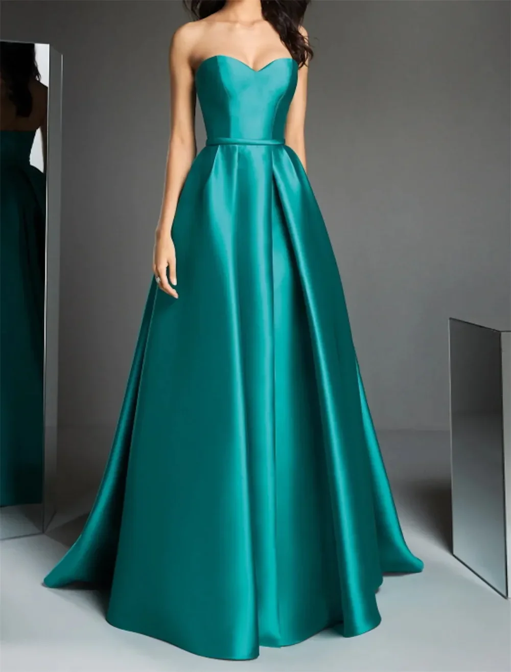 

A-Line Elegant Prom Formal Evening Dress Strapless Sleeveless Sweep Brush Train Satin with Draping robes de soirée