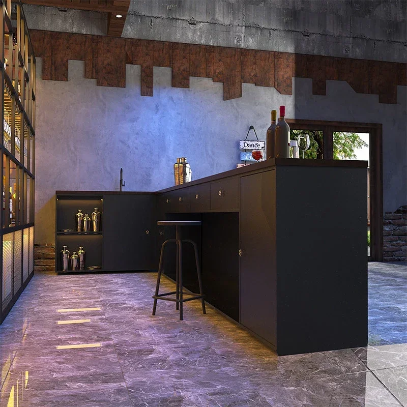 Stół barowy SAT2 Black Reception Bar Table Nightclub Storage Partion Modern Bar Dining Table Luxury Restaurant Mesa Pared Living Room Furnit