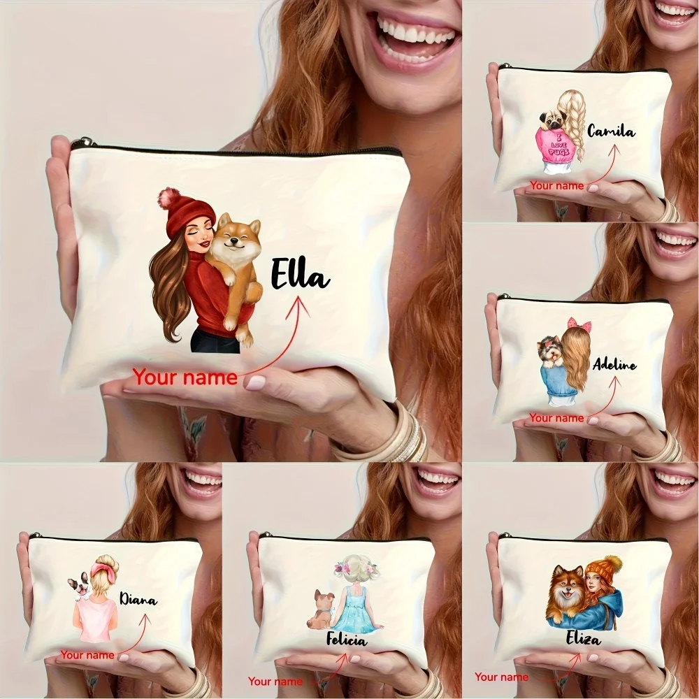 

Customizable Personalized Name Pug Design Foldable Makeup Bag-Large Capacity Travel Cosmetic Organizer, Polyester Toiletry Bag