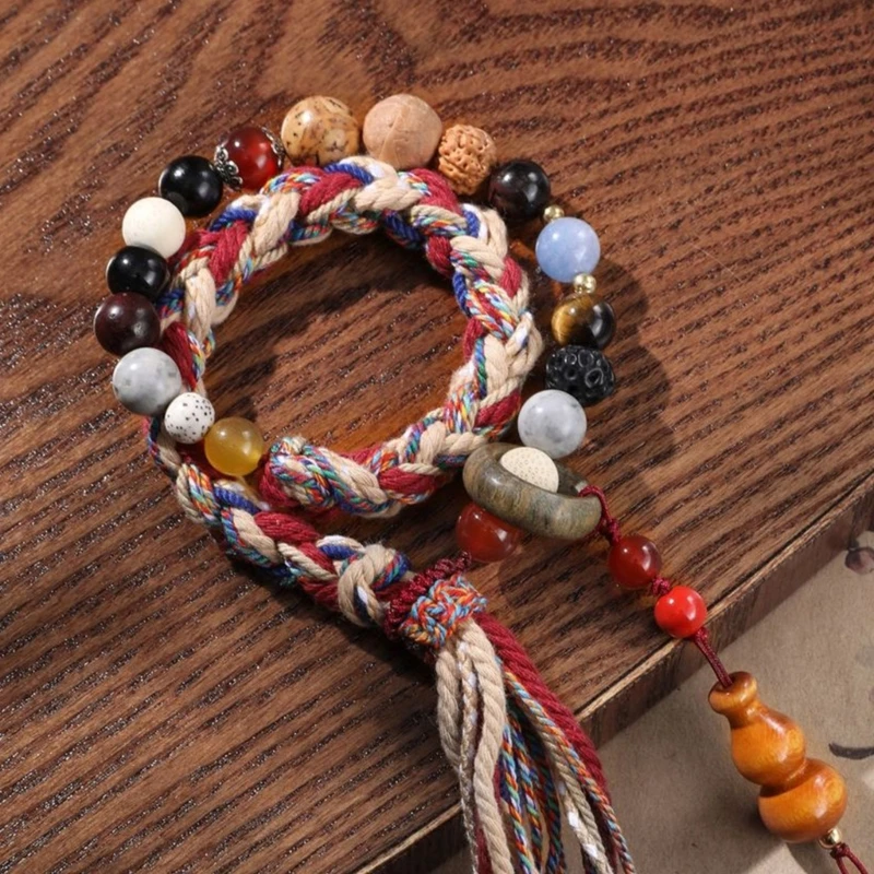 Stylish Hand Woven Bracelet with Tibetan Beads Handmade Bracelet Rope with Tibetan Beads for Fashionable Individuals