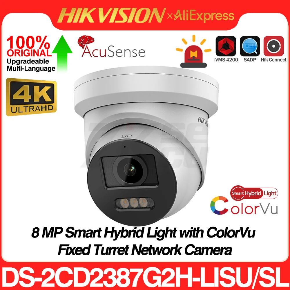 Hikvision DS-2CD2387G2H-LISU/SL 8MP 4K Smart Hybrid Light ColorVu IP Camera Strobe Light Audible Warning Acusense Surveillance