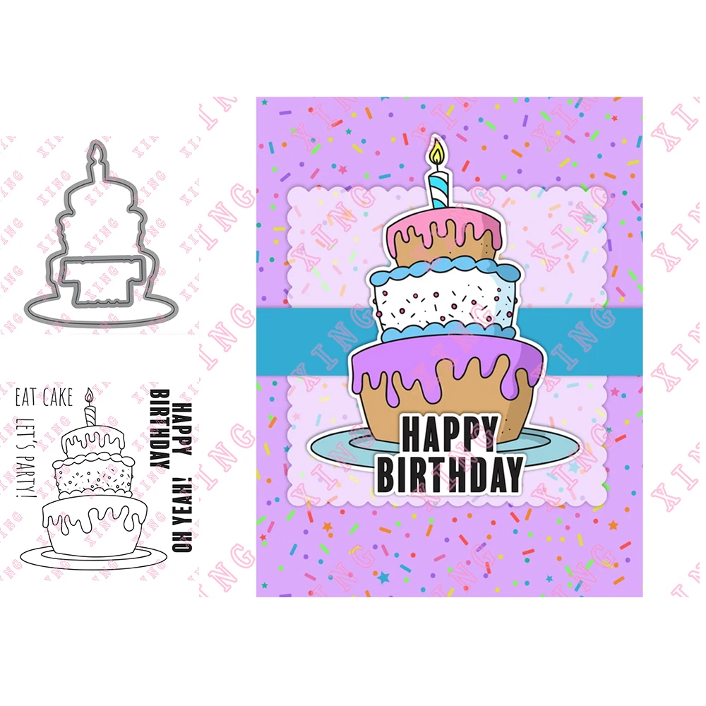 

New Eat Cake Metal Cutting Dies Clear Silicone Stamps Scrapbook Decoration Embossing Template Diy Gift Card Handmade Craft Molds