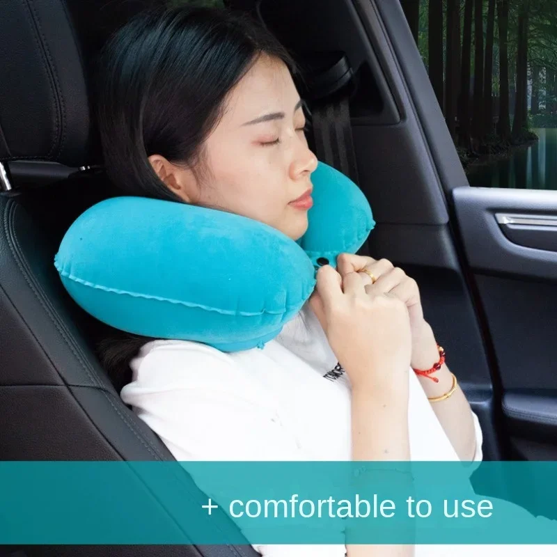 U-förmiges Reisekissen für Auto, Luftfahrt, Flug, Büro, aufblasbares Nackenkissen, kurzer Plüschbezug, PVC-Unterstützung, Kopfstütze, weiches Pflegepad