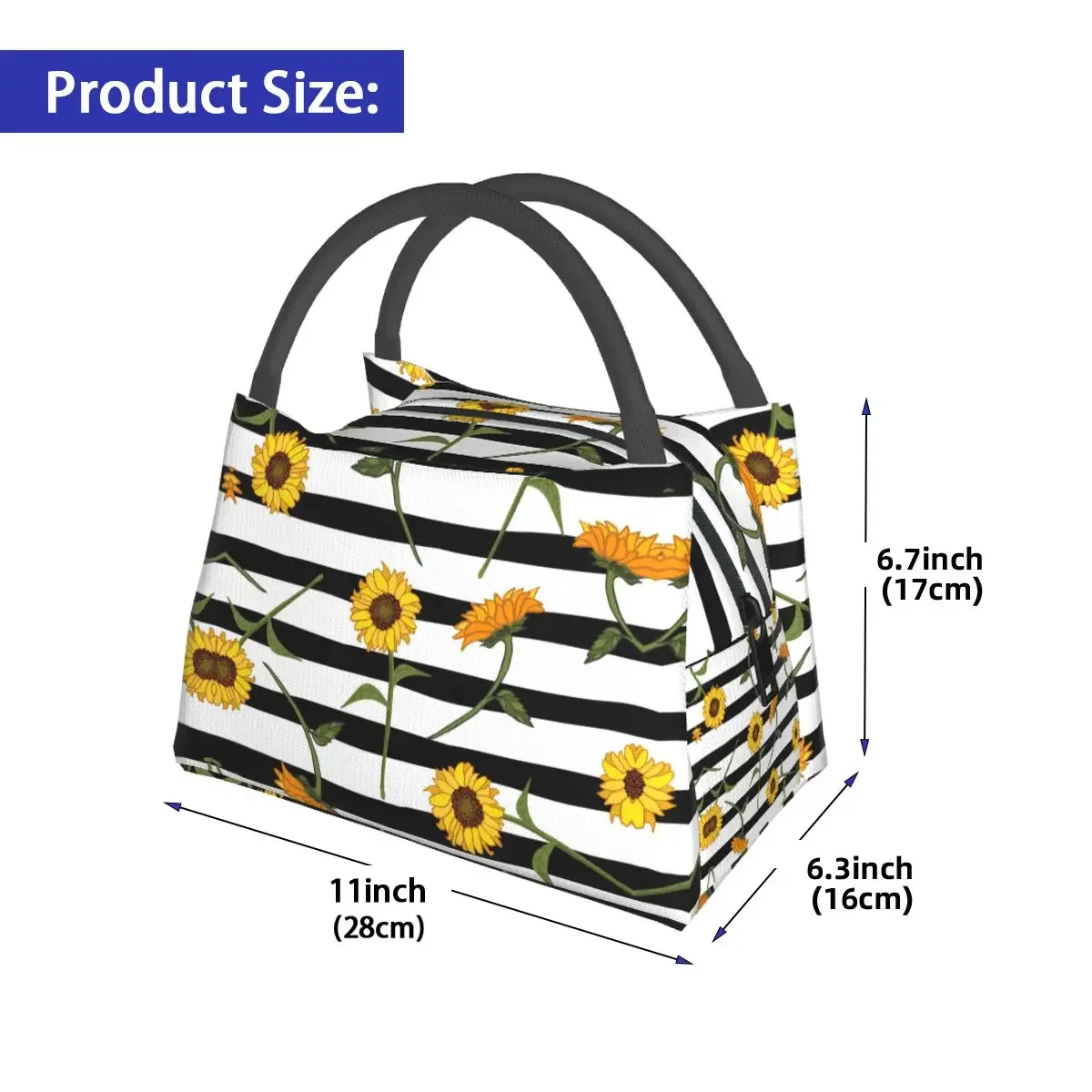 Abstract Sunflower Lunch Bag Striped Print Portable Lunch Box Travel Designer Cooler Bag Vintage Waterproof Tote Food Bags