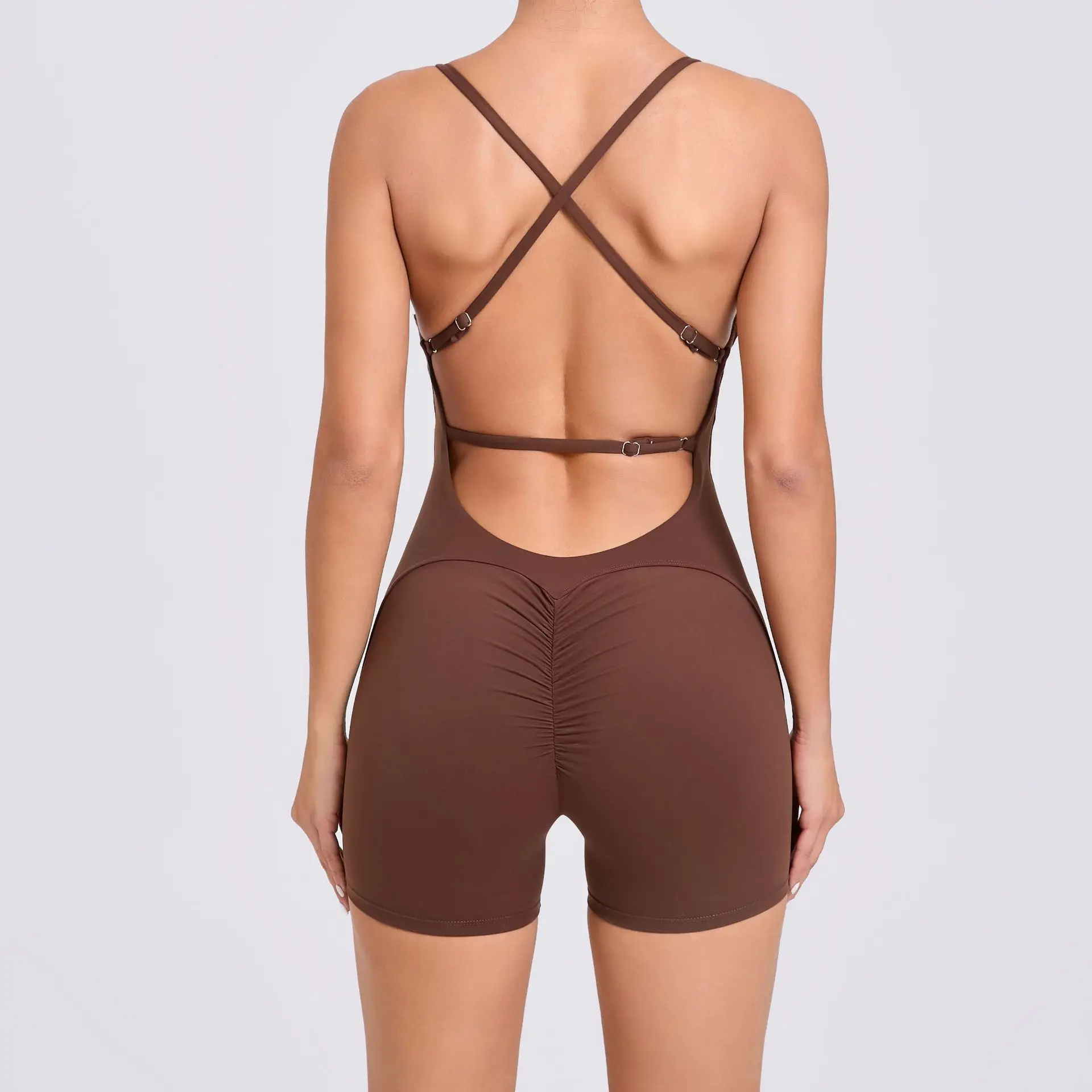 

Yoga Jumpsuit Women Gym Set Cross Straps Adjustable Sports Bodysuit One Piece Training Yoga Suit Fitness Shorts Backless Romper