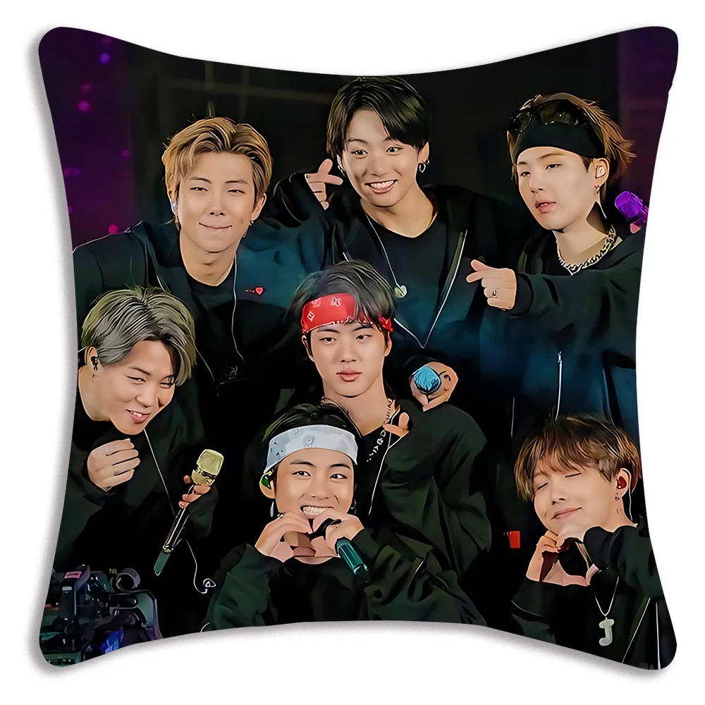 Korean Idol Jungs-kooks Pillow Covers Cartoon Sofa Decorative Home Double-sided Printing Short Plush Cute Cushion Cover-B-B-BTS