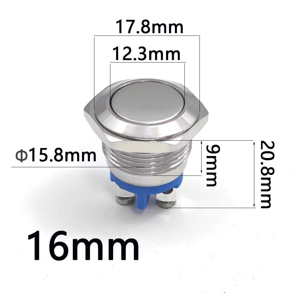 1pcs 16mm Metal Push Button Switch Momentary Reset Car Engine Doorbell PC Power Screw Terminal Waterproof 1NO High Head