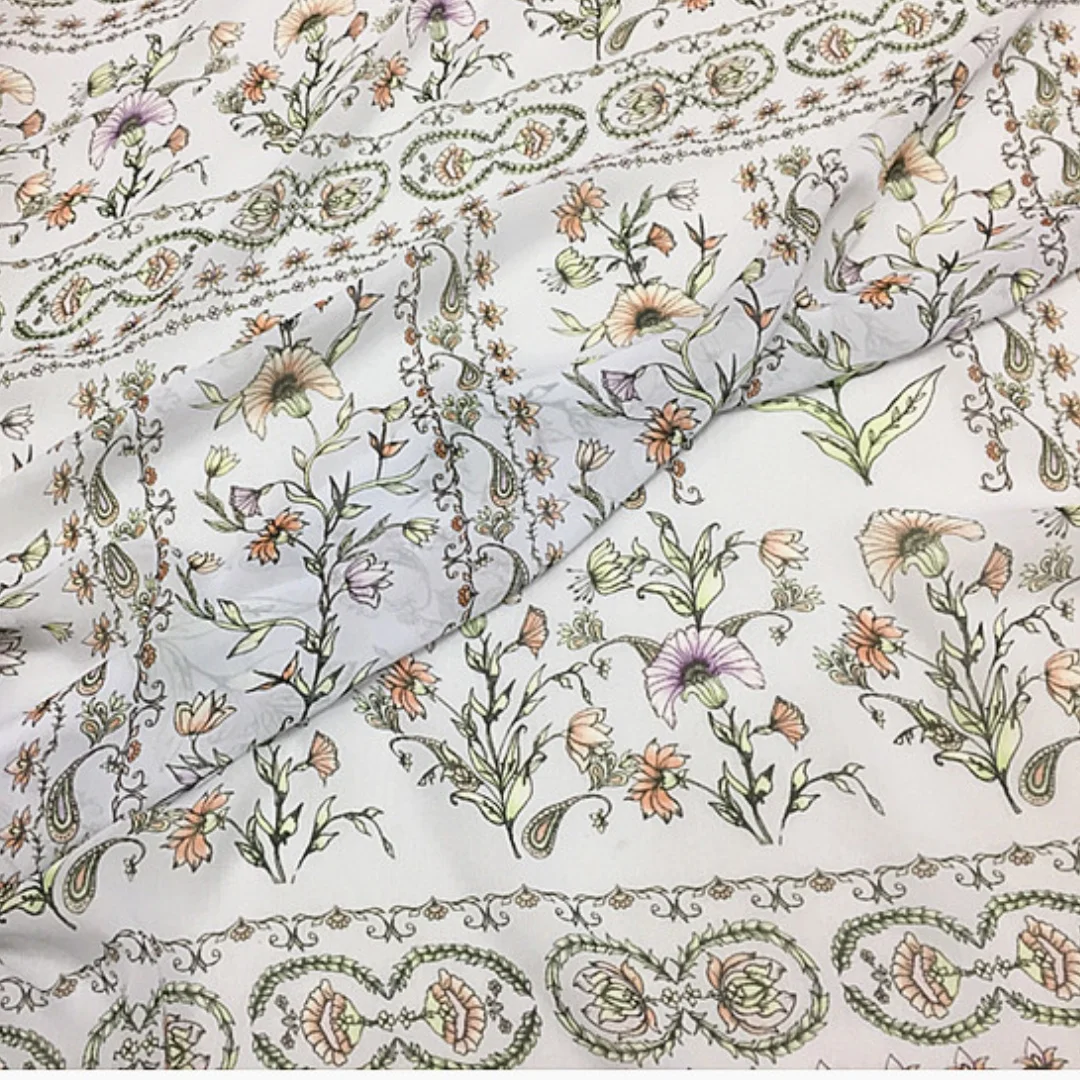 1 meter 100% Mulberry Silk 10 momme Thin Georgette Silk Fabric Light Color Floral Printed 138cm 54