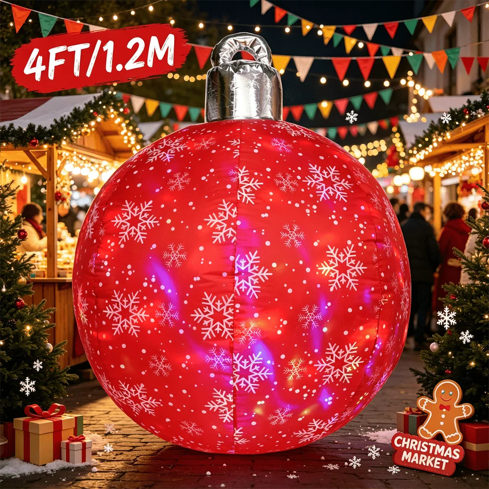 Inflatable Model Toy 4FT/1.2M Large Red Christmas Decor Ball With Color Changing with Lights Garden Front Porch Festive Decor