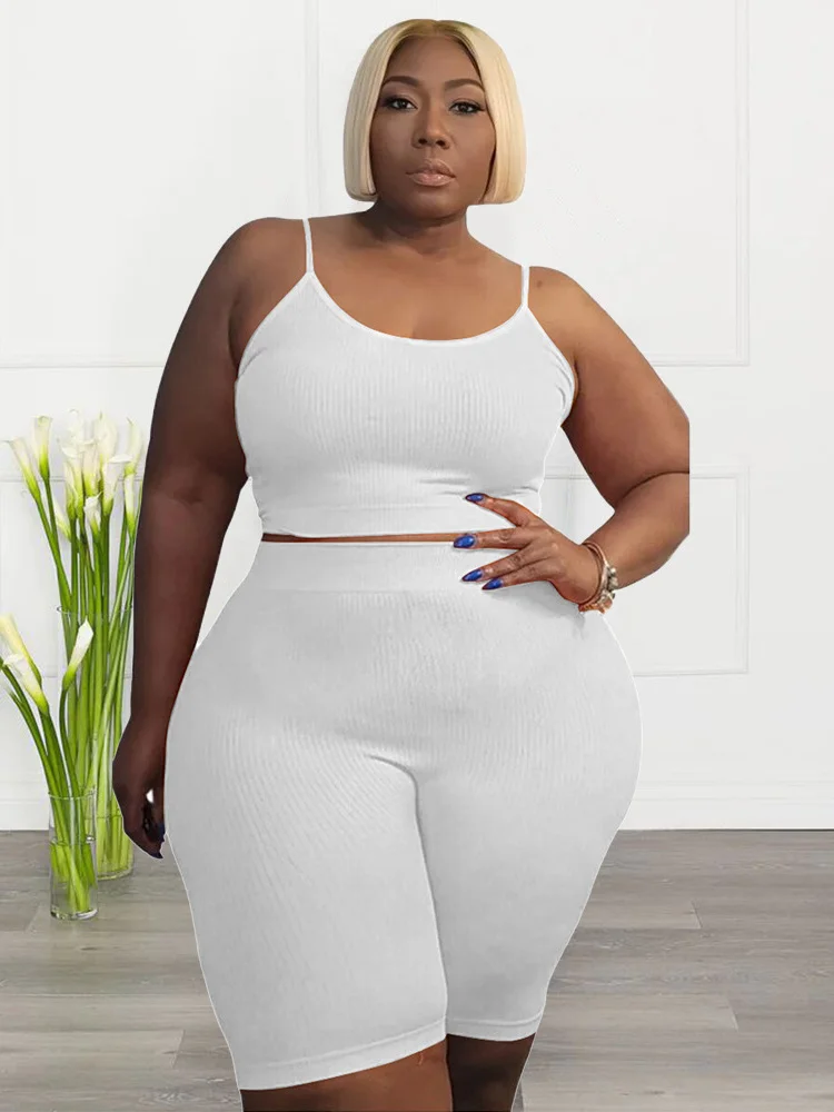 Wmstar Plus Size Shorts Sets Vest Crop Top and Pants Matching Set Casual Cycle Bike Outfits Two Piece Set Wholesale Dropshipping