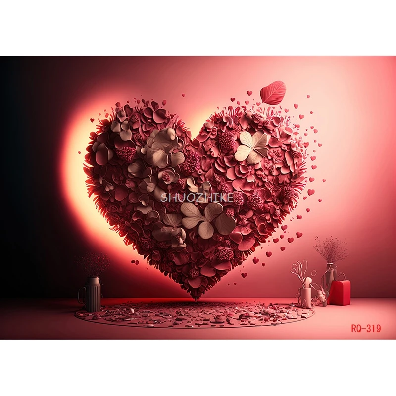 SHUOZHIKE Red Heart-Shaped Creative Confession Scene Background Valentine's Day Love Photo Studio Photography Backdrops RQ-43