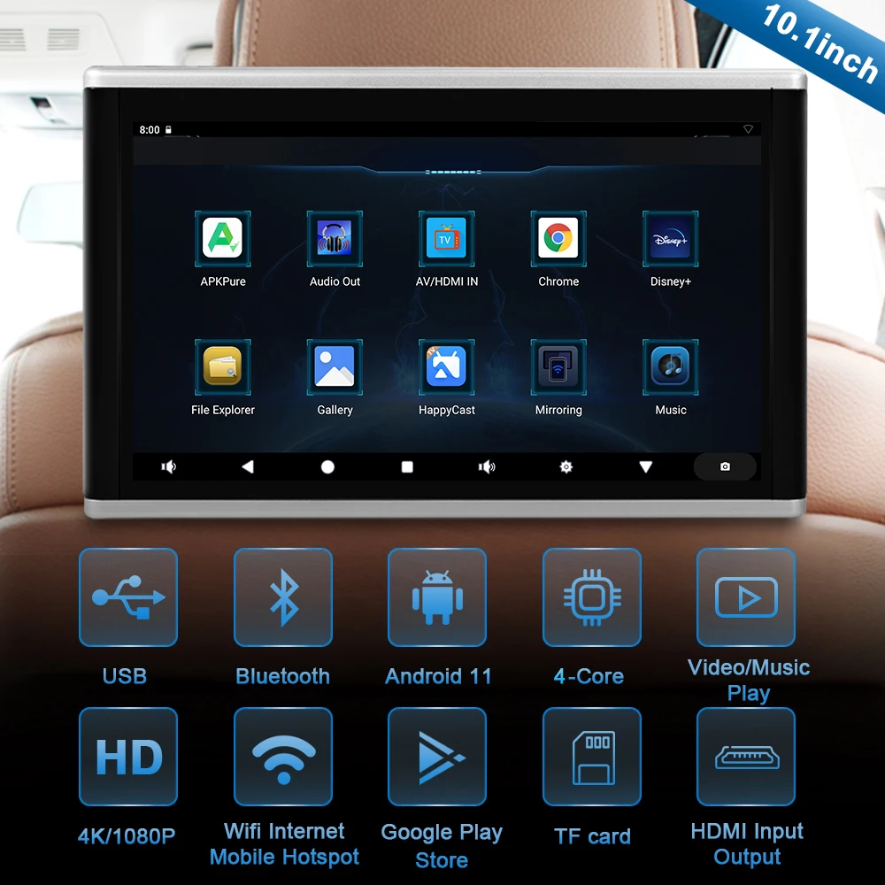 Carsanbo 10.1 Inch Android 11 Headrest Monitor Display IPS WIFI Tablet Touch Screen For Car Rear Seat TV Video Player