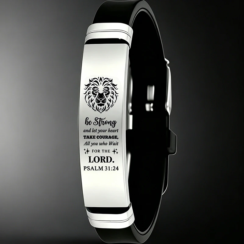 Adjustable Christian Stainless Steel Silicone Bracelet Bible Verse Lion Inspirational Jewelry Gift Accessories For Men Women