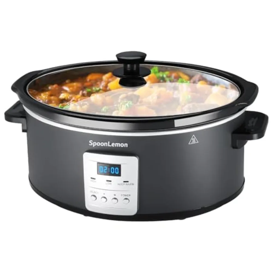 

7QT 280W Electric Slow Cooker Digital 20H Timer and 3-Level Heat Settings Oval Ceramic Inner Pot Black for Family Dinners