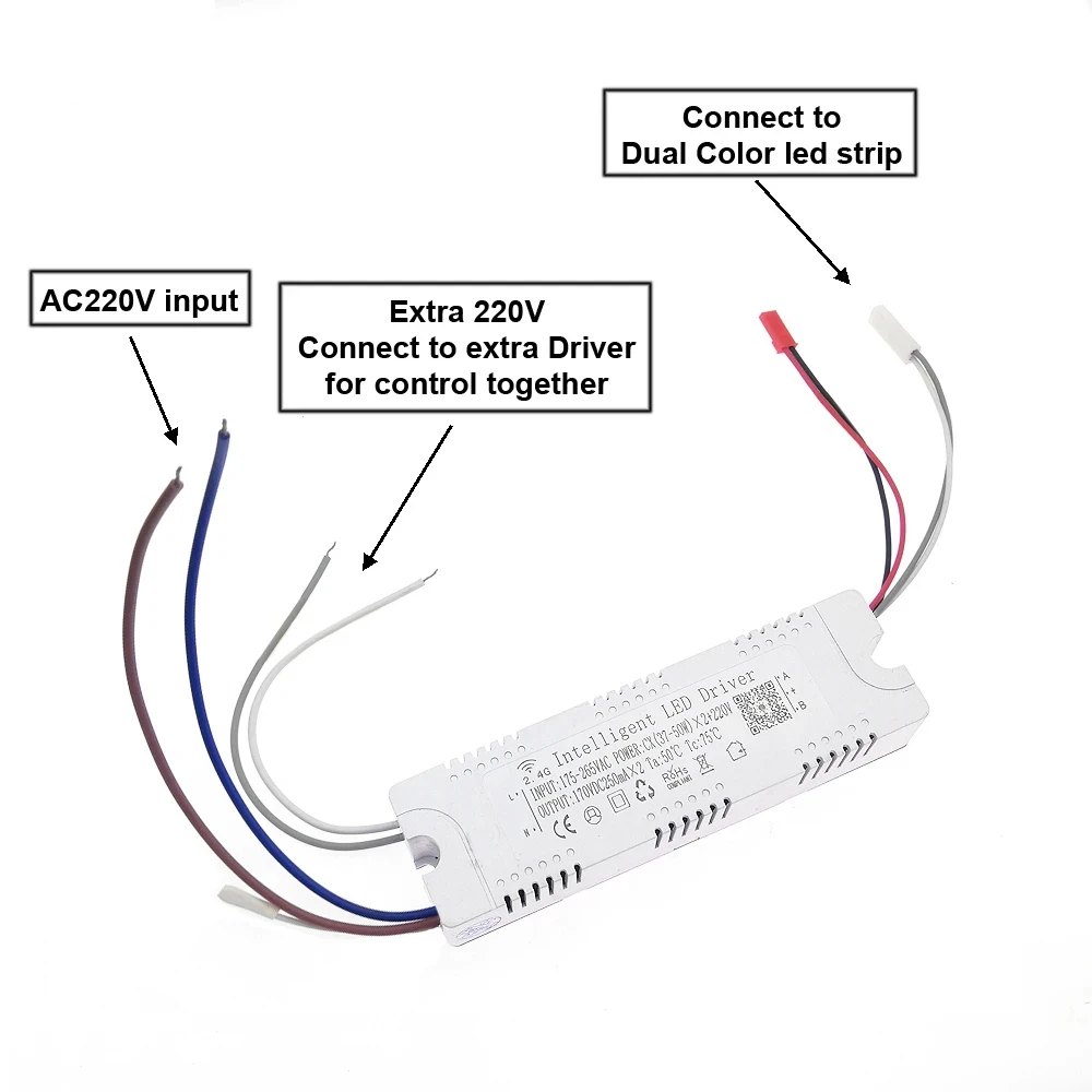 1 pz 2.4G Driver LED intelligente + 220V RF telecomando e controllo APP 220mA dimmerabile trasformatore di illuminazione 25-40W 37-50W 37-60W X2 X4