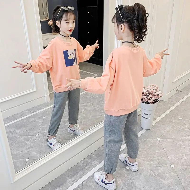 

Loose Casual Long Sve round Ne Base irt for Girls Autumn New Korean Sle Children's Sweatirt Medium And Large Children