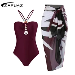 2024 Sexy One Shoulder Ruffle One Piece Swimsuit Hollow Out Print Floral Swimwear Women Swimsuit Bathing Suit Beachwear Monokini
