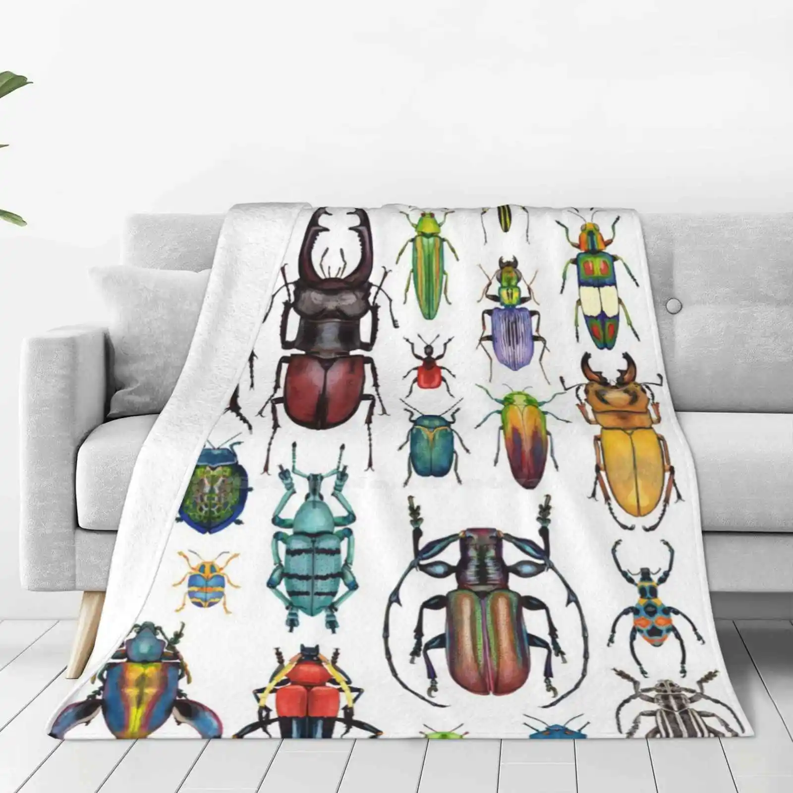 Beetle Collection New Print Novelty Fashion Soft Warm Blanket Bugs Beetles Beetle Collection Beautiful Insects Watercolor