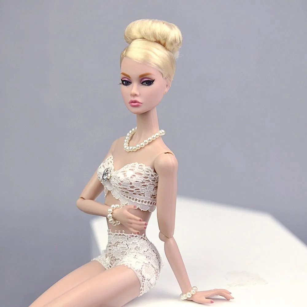 Meninas fingir jogar brinquedo diy 1/6 bjd boneca pérola colar pulseira adorável vinil menina presente de natal nova boneca acessórios crianças