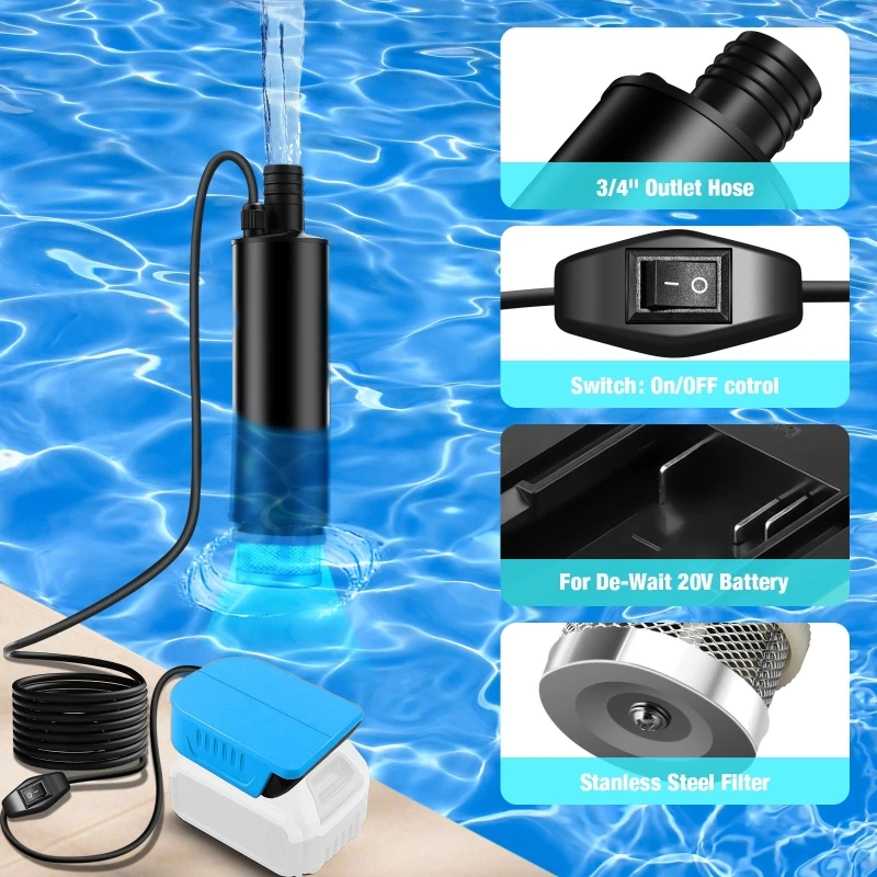 

Electric Water Pump Power Tool Pump Adapter for Deep Well Submersible Water Pump Makita Milwaukee 18V-20V Lithium Batteries