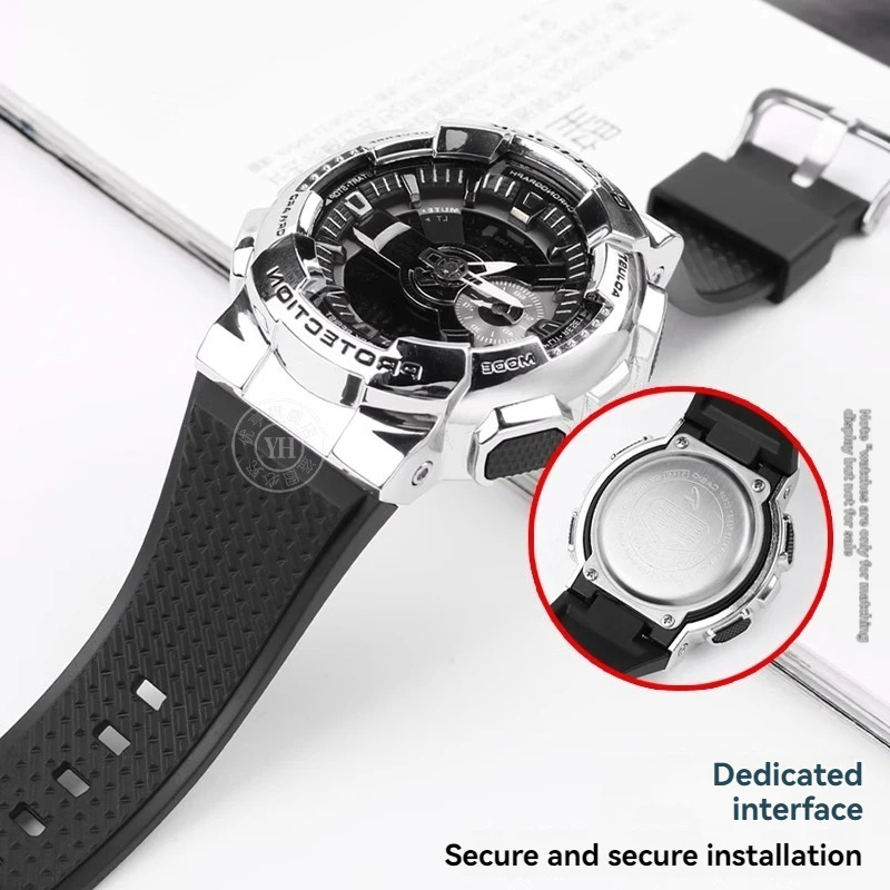 ل كاسيو حزام ساعة اليد G-SHOCK الصلب القلب GM110 GM-110 سيليكون المطاط حزام الساعات GM 110 سوار رياضي الرجال المعادن معصمه 16 مللي متر