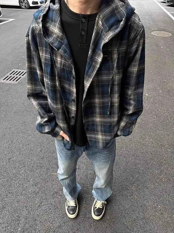 الأمريكية الرجعية منقوشة مقنعين irt الرجال ربيع الخريف العصرية فضفاضة عادية تنوعا زوجين يهتف معطف طويل Sve