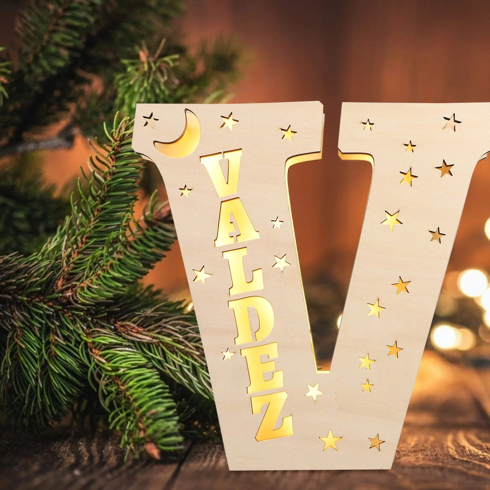 

Wooden Material Letter Night Light Yellow Color Decorative Bedroom Living Room Study Wall Party Holiday Decoration