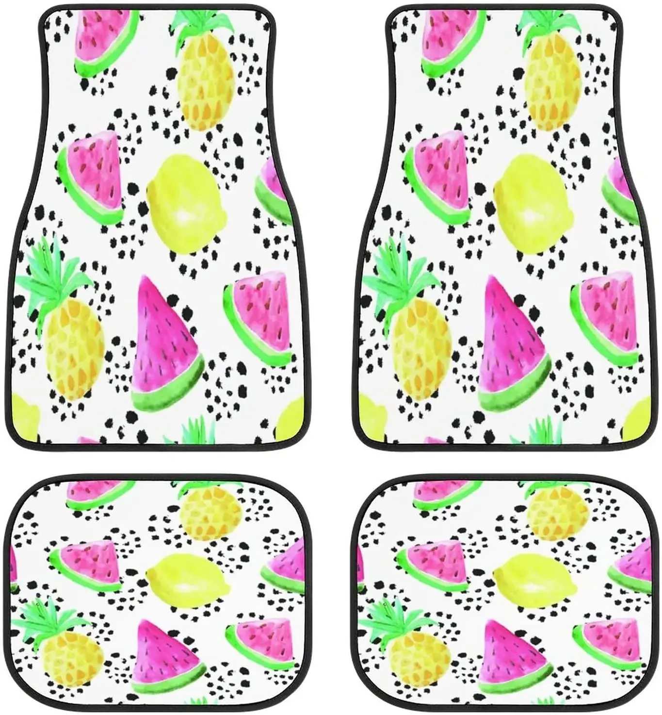 Fruit Watermelon Pineapple Art Watercolor Car Mats Front&Rear 4-Piece Full Set Carpet Car SUV Truck Floor Mats with Non Slip Bac