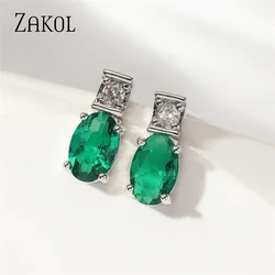 ZAKOL Simple Exquisite AAA Cubic Zirconia Oval Geometric Stud Earrings for Women Girls Fashion Jewelry Birthday Gifts EP5742