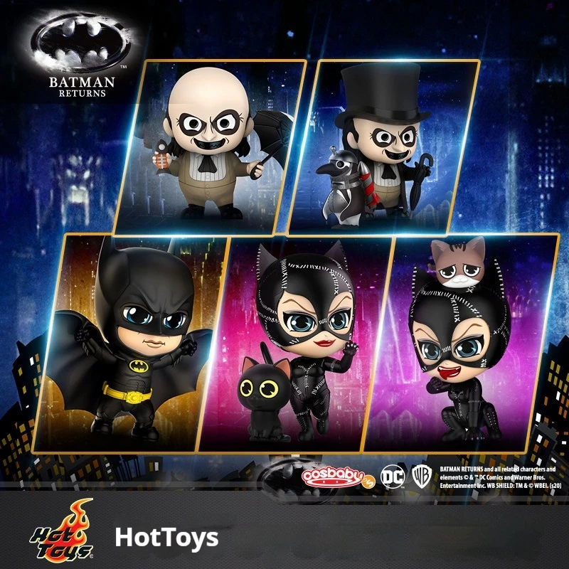 

Коллекционные мини-фигурки HotToys Cosbaby: Бэтмен, Женщина-кошка, Пингвин из фильма «Бэтмен возвращается» — настольные статуэтки для фанатов кино