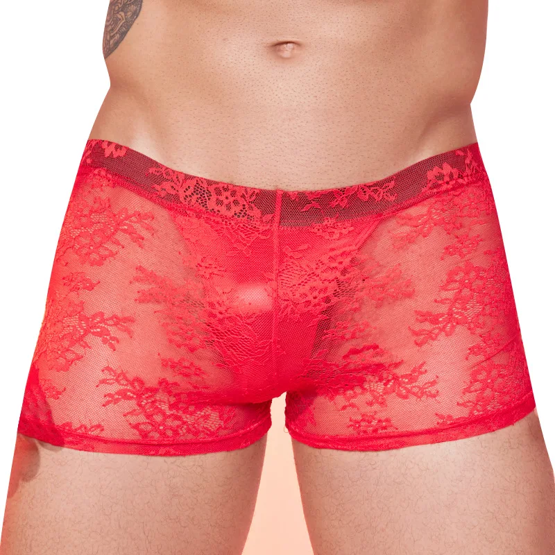 Sissy lingerie para homem ultra-fino renda roupa interior gays imita cuecas bolsa calcinha troncos transparentes cuecas de cintura baixa