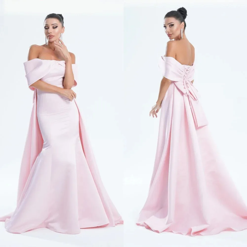 

Jersey Bow Ruched A-line Off-the-shoulder Bespoke Occasion Gown Long Dresses Saudi Arabia