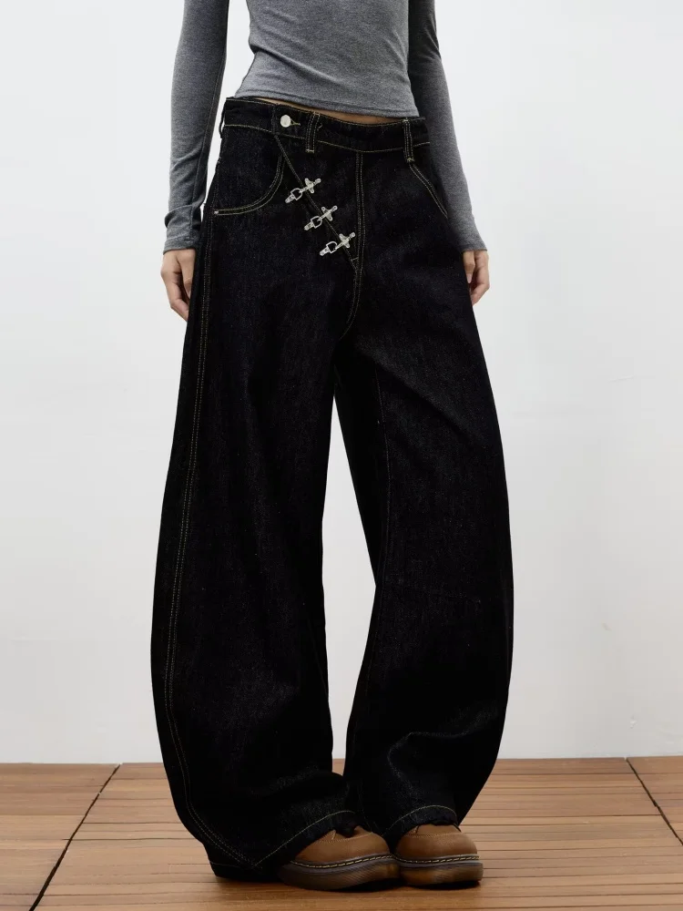 

2026 Y2K American Trends 2000s Style Irregular Aircraft Buckle Black Loose Men And Women Jeans Fashion Gothic Vintage Streetwear