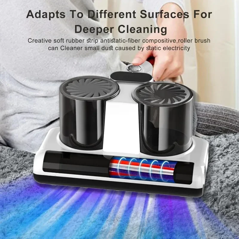 Bed Vacuum Cleaner, UV Mattress Vacuum with Roller Brush & High Heating, Upgrade Double Dust Cup, 400W Powerful Suction Handheld