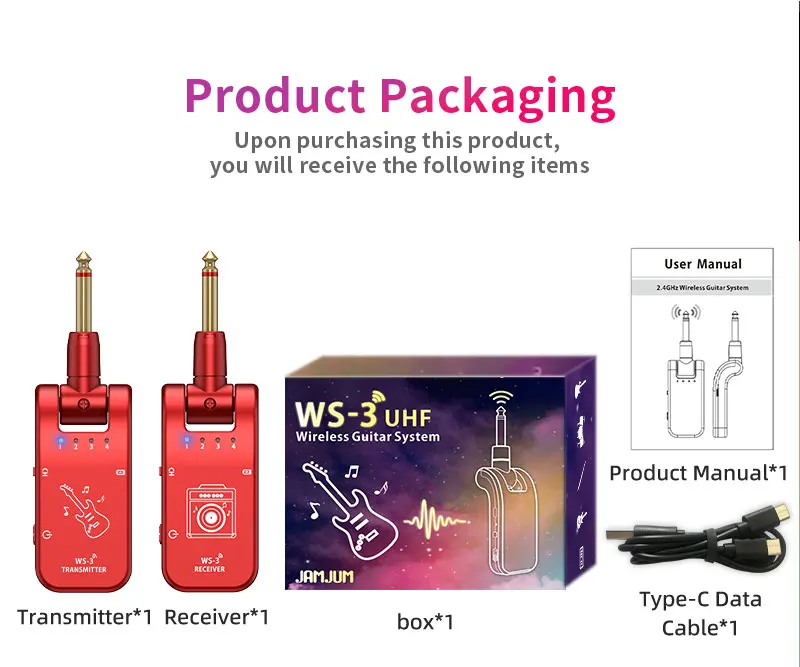 JAMJUM WS-3 Drahtloser Sender und Empfänger, Drahtloses System für E-Gitarre & Elektronische Instrumente – Detail 11