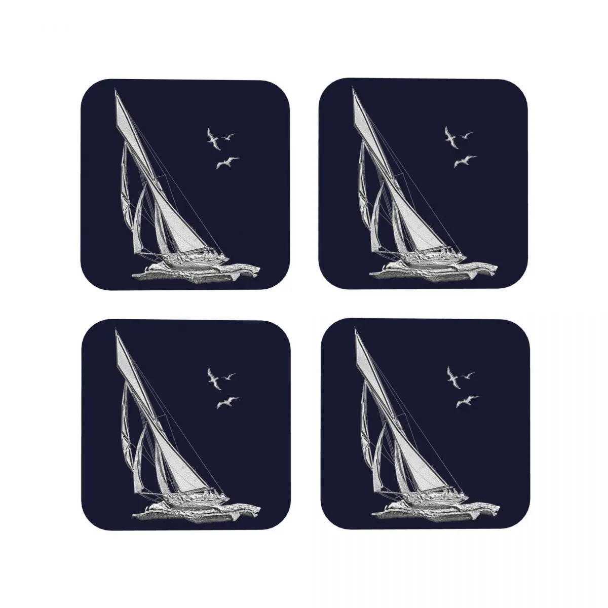 Chrome Style Nautical Sail Boat Coasters Decoration And Accessories For Table Induction Mat For Drying Dishes Mat Coffee Mat