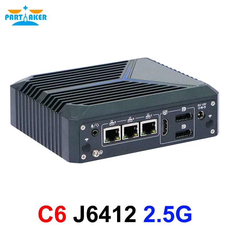 Quạt Không Cánh Mini PC 3 Intel I225-V 2.5G Lan J6412 1xHD 2xDP Công Tắc Mềm Router Máy Chủ VPN ESXI Chắc Chắc Tường Lửa thiết Bị