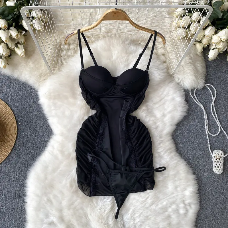 Lady Push Up Sheer Patchwork Sexi Robe Femmes Hotsweet Ruch Vin Rouge Noir Blanc Festival Vacances Date Anniversaire Femme Emo Robe