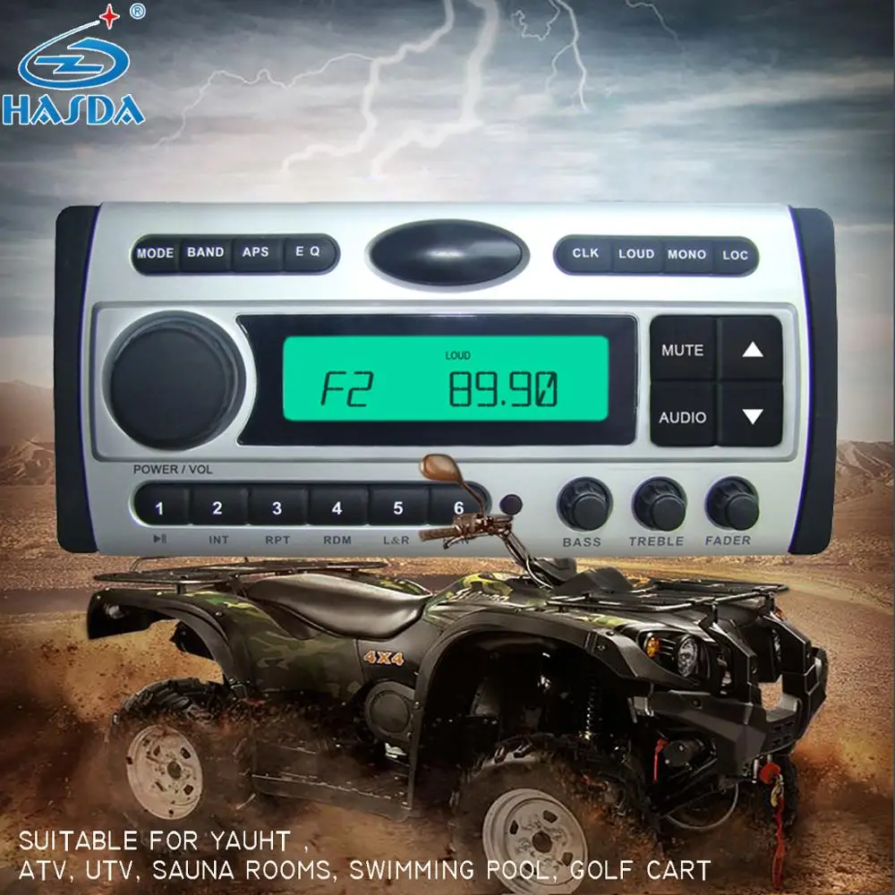 Single DIN Marine BT Receiver Stereo System and DVD Player with wirless remote controller for boat ATV motorcycle off road kart