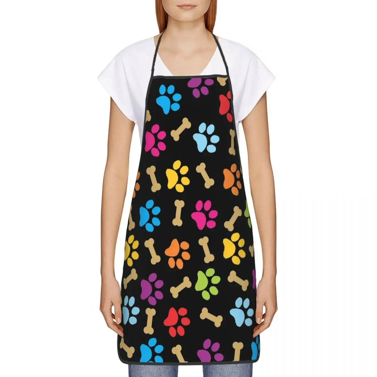 Colorful Dog Paw Print Pattern Apron for Women Men Unisex Bib Cooking Kitchen Tablier Cuisine Chef Gardening