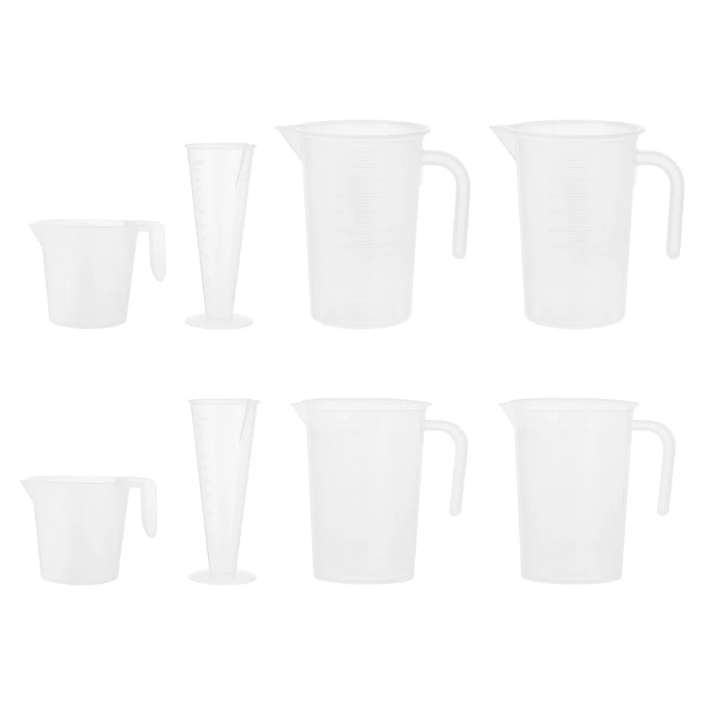 8個セット プラスチック製計量カップ 100ml 250ml 500ml 1000ml 製菓ツール V字型漏れ防止人間工学に基づいたハンドル付き 読みやすい