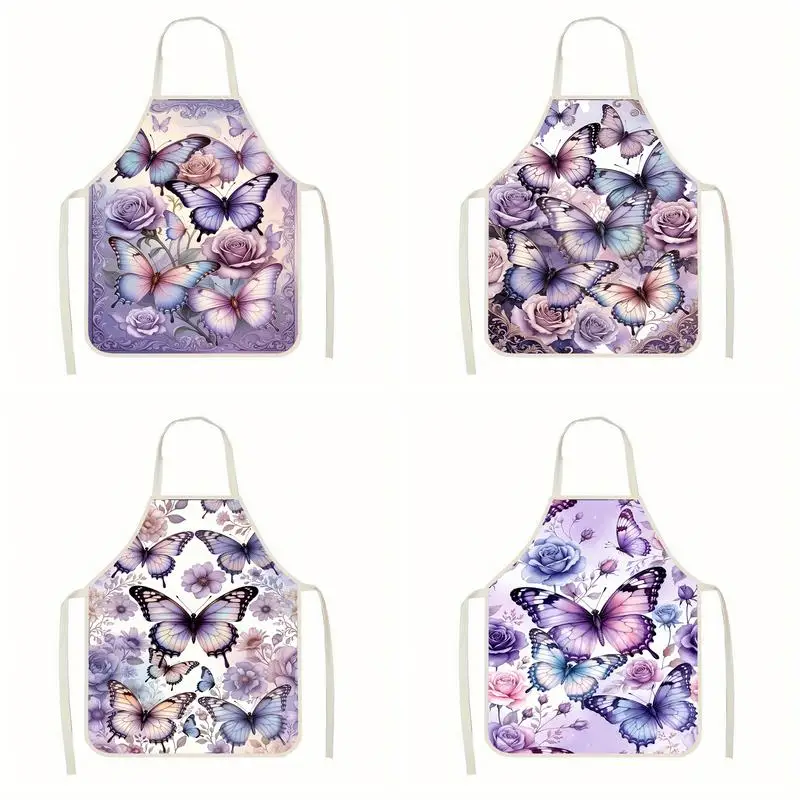 

Льняной фартук с узором в виде бабочек и роз, подходит для приготовления пищи на кухне, общения родителей и детей, рисования и других занятий.