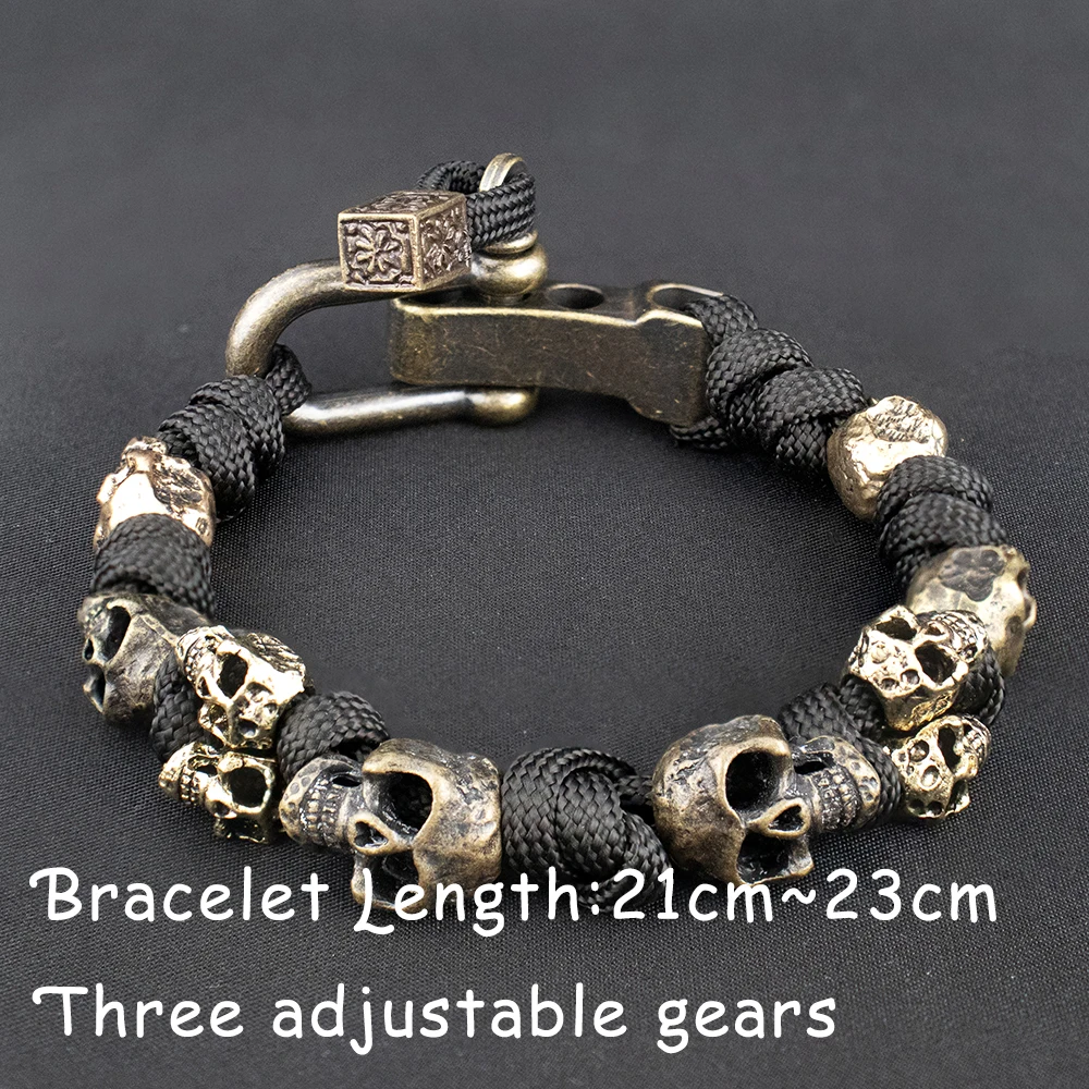 Trendy Popular Skull Bracelets for Men Gift Vintage Skeleton Adjustable Woven Bangle Punk Hip Hop Motorcycle Amulet Male Jewelry