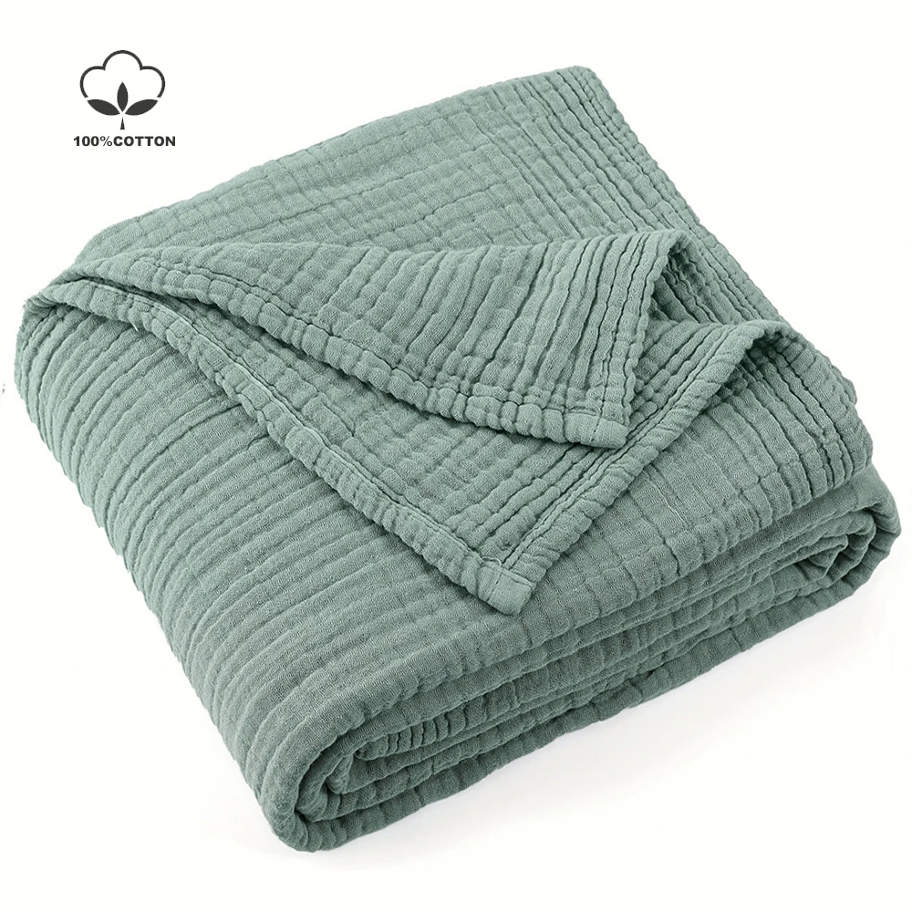 

100% Cotton Muslin Throw Blanket 4-Layers Summer Gauze Throws for Bed Couch Soft Lightweight Breathable Linen Blankets Bedspread