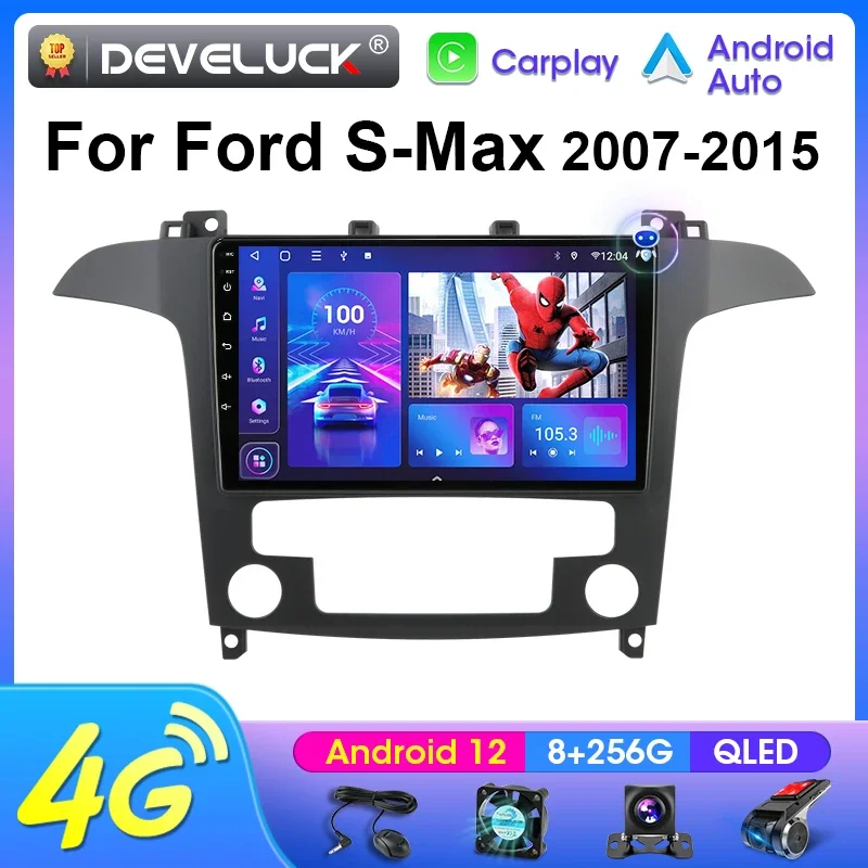 

wideo 2 Din Android 12 Car Radio Multimedialny odtwarzacz wideo dla Ford S Max S-MAX 2007-2015 Nawigacja stereo GPS Carplay Autoradio WIFI