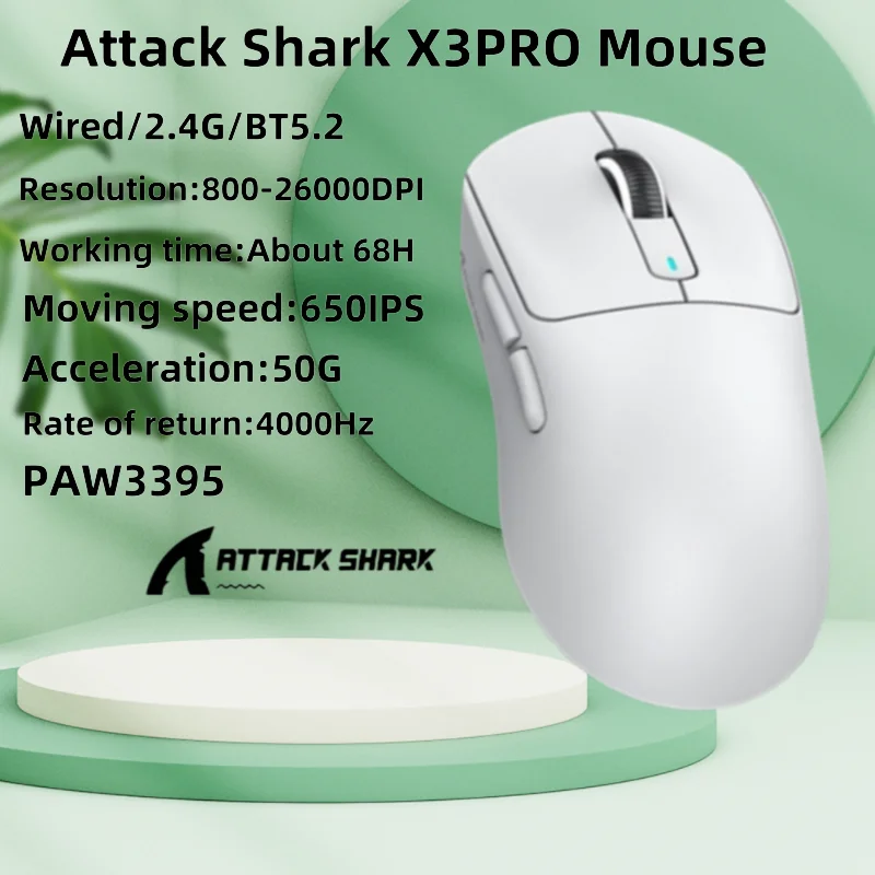 

Attack Shark X3pro Superlight Wireless Gaming Mouse With Magnetic Rgb Charging Base, Ultralight Mice Pixart Paw3395 Sensor White