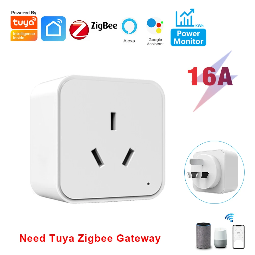 

Tuya Zigbee Smart Socket AU Plug 16A Wireless Outlet with Power Monitoring APP Timing Voice Control Works with Alexa Google Home