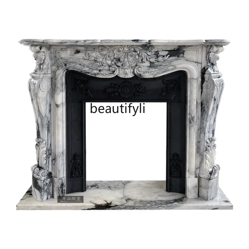 

Marble Fireplace Natural Stone Large Flower White American Villa Living Room Decorative Cabinet Fireplace